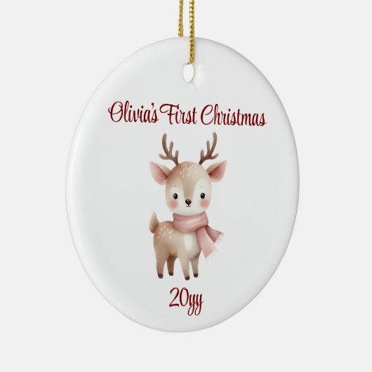 Décoration En Céramique Reindeer personnalisée Baby Girl First Christmas (Droite)
