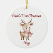 Décoration En Céramique Reindeer personnalisée Baby Girl First Christmas (Devant)