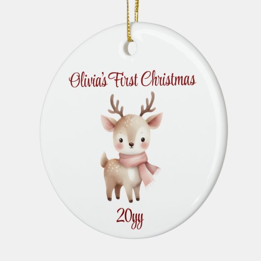 Décoration En Céramique Reindeer personnalisée Baby Girl First Christmas (Gauche)