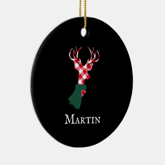 Décoration En Céramique Reinder gracieux Rouge Plaid Nom personnalisé (Droite)