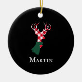 Décoration En Céramique Reinder gracieux Rouge Plaid Nom personnalisé (Devant)