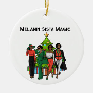 Décoration En Céramique Reine de Noël Melanin Sista Black Girl Magique Amu