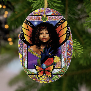 Décoration En Céramique Reine papillon Fée Verre teinté Violet