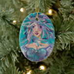 Décoration En Céramique Reine Safine bleu violet sirène Océan Princesse<br><div class="desc">Add some mermaid magic to your Christmas tree with this lovely ornament featuring artwork by Artist Susan M. Epperly. This artwork is from a mixed media assemblage titled "Queen Safine" the ninth in Artist Susan M. Epperly's 2021 series titled, "Corona". The piece incorporates acrylic paints; fabric; ribbon; glass, crystal, metal,...</div>