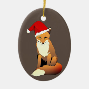 Décoration En Céramique Renard à Santa Hat
