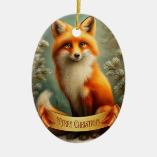 Décoration En Céramique Renard roux en forêt hivernale