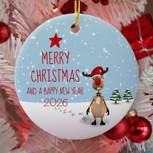Décoration En Céramique Renne drôle Nouvel An Arbre Noël 2026