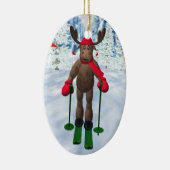 Décoration En Céramique Renne lunatique de ski de fond (Droite)