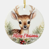 Décoration En Céramique Rennes d'aquarelle mignonnes aux baies sèches (Devant)