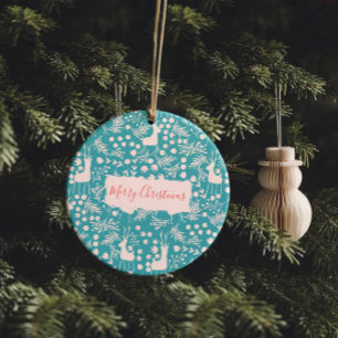 Décoration En Céramique Rennes Floraux Nordiques Noël Rose sur Fond Sarc