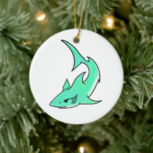 Décoration En Céramique requin souriant de dessin animé bleu vert océan an