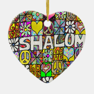 Décoration En Céramique Retro 60s Psychedélique Shalom LOVE Ornament