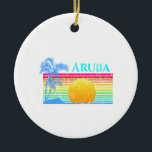 Décoration En Céramique Retro Beach Sunset Aruba<br><div class="desc">Une plage rétro classique d'un coucher de soleil sur l'océan et de palmiers pour les îles Aruba. Un cadeau génial pour tous les vacances caribéennes.</div>
