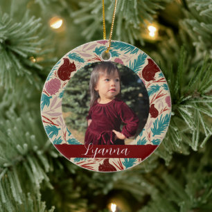 Décoration En Céramique Retro Floral modèle cadre Baby's First Christmas