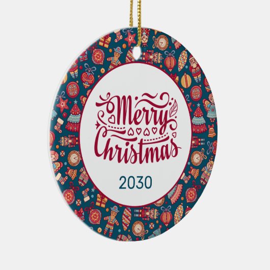 Décoration En Céramique Retro Joyeux Noël Personnalisé (Droite)