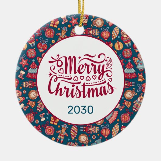 Décoration En Céramique Retro Joyeux Noël Personnalisé (Devant)