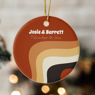 Décoration En Céramique Retro les années 70 Super Mariage Couple Photo Noë