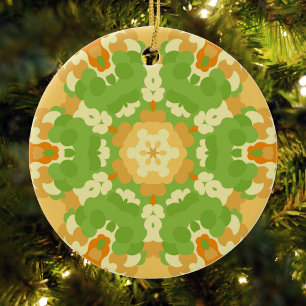 Décoration En Céramique Retro Mandala Green et Orange