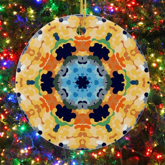 Décoration En Céramique Rétro Mandala jaune bleu et orange