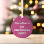 Décoration En Céramique Rétro Parties scintillant rose chaud étincelle y2k<br><div class="desc">Célébrez le premier Noël de votre bébé dans son style grâce à cet ornement amusant et vibrant qui est aussi unique que votre petit. La parties scintillant rose chaud rétro scintillante ajoute une pop de couleur ludique à votre arbre de vacances, et il est personnalisé avec le nom de votre...</div>