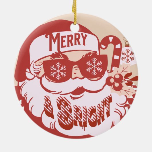 Décoration En Céramique Retro Père Noël Joyeux Noël rose (Dos)