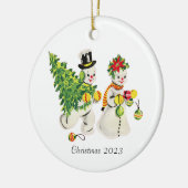 Décoration En Céramique Retro Snowcouple Noël 2023 (Gauche)