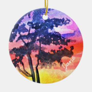 Décoration En Céramique Rêve de coucher de soleil paysage art aquarelle