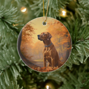 Décoration En Céramique Rhodesian Ridgeback à l'automne Feuilles automne I