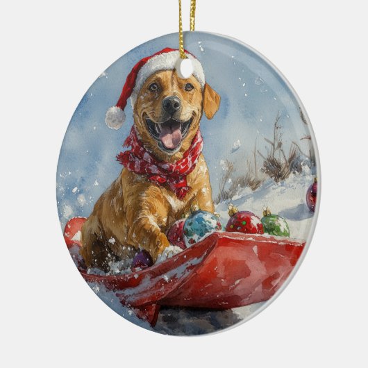 Décoration En Céramique Rhodesian Ridgeback Dog dans Sledge Noël (Gauche)