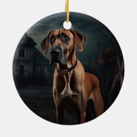 Décoration En Céramique Rhodesian Ridgeback Halloween effrayant (Dos)