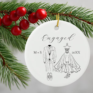 Décoration En Céramique Robe de mariée et costume engagés Photo noir et bl