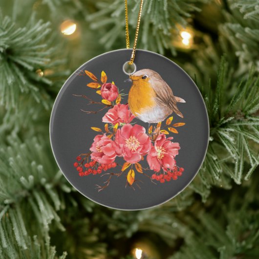 Décoration En Céramique Robin jaune et pavot rouge (Arbre)