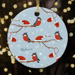 Décoration En Céramique Robins d'hiver sur les branches d'arbres Jolie No