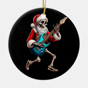 Décoration En Céramique Rocker Père Noël Skeleton Guitare Horreur Noël Roc