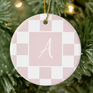 Décoration En Céramique Rose À damiers monogramme initial
