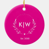 Décoration En Céramique Rose et Blanc | Monogramme Initiales Modernes (Dos)