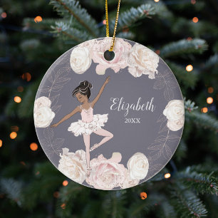 Décoration En Céramique Rose Floral Ballerina Black Hair Girl Personnalisé