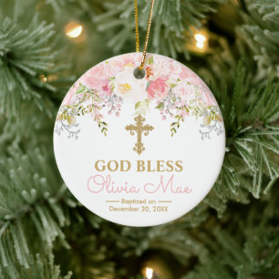Décoration En Céramique Rose Garden Girl Baptism God Bless Photo