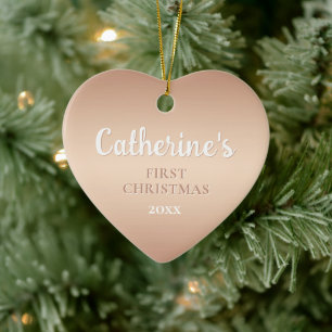Décoration En Céramique Rose Gold Mémoire de Premier Noël en Forme de Cœur