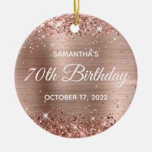 Décoration En Céramique Rose Gold Pailleté 70e Anniversaire