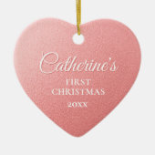 Décoration En Céramique Rose Gold Personnalisé Premier Coeur de Noël (Devant)