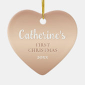 Décoration En Céramique Rose Gold Personnalisé Premier Coeur de Noël (Devant)