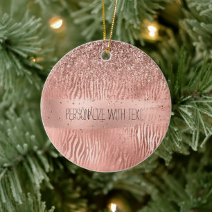 Décoration En Céramique Rose Gold Zebra Print Sparkle