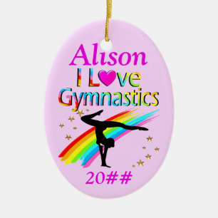 DÉCORATION EN CÉRAMIQUE ROSE PERSONNALISÉ ET DATÉ ORNAMENT GYMNASTIQUE