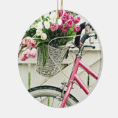 DÉCORATION EN CÉRAMIQUE ROSE "VÉLO" AVEC FLEURS DE PANIER (Gauche)