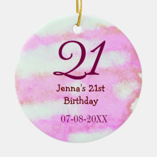 Décoration En Céramique Rose vert pastel 21e anniversaire simple nom date 