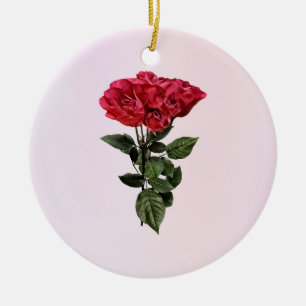 Décoration En Céramique Roses rouges et feuilles