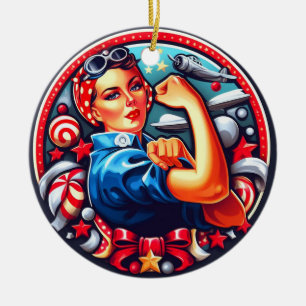 Décoration En Céramique Rosie le Riveter Pin-up Girl Christmas Ornament