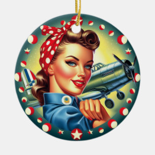 Décoration En Céramique Rosie le Riveter Pin-up Girl Christmas Ornament