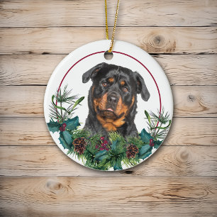 Décoration En Céramique Rottweiler À feuillage persistant Berry Wreath